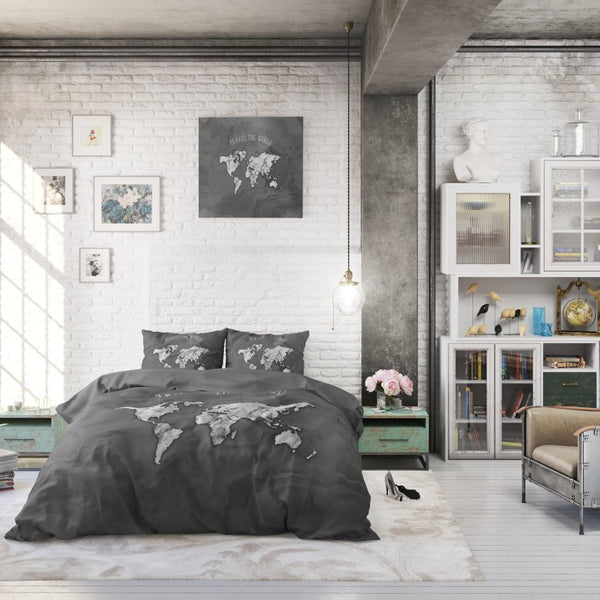 100% Cotton Duvet Cover Set Marble World | Anthracite | Single - 135cm (W) x 200cm (L) - The Bedding & Blankets Store