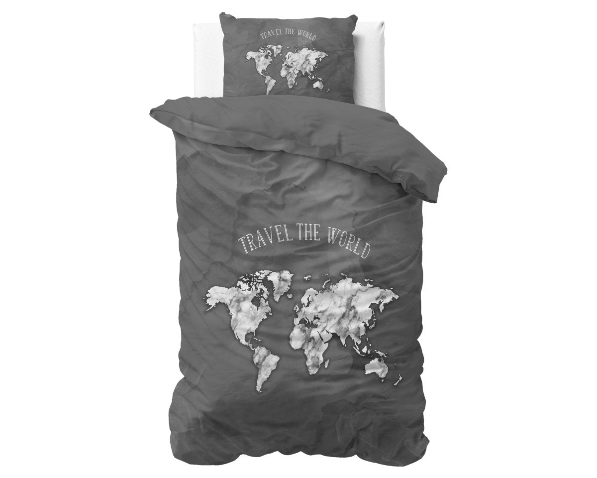 100% Cotton Duvet Cover Set Marble World | Anthracite | Single - 135cm (W) x 200cm (L) - The Bedding & Blankets Store