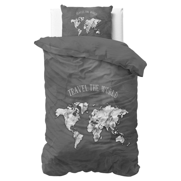 100% Cotton Duvet Cover Set Marble World | Anthracite | Single - 135cm (W) x 200cm (L) - The Bedding & Blankets Store