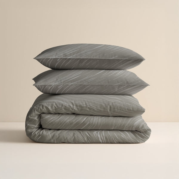 100% Cotton Duvet Cover Set Mellow Stone | Grey | Double - 200cm (W) x 200/220cm (L) - The Bedding & Blankets Store