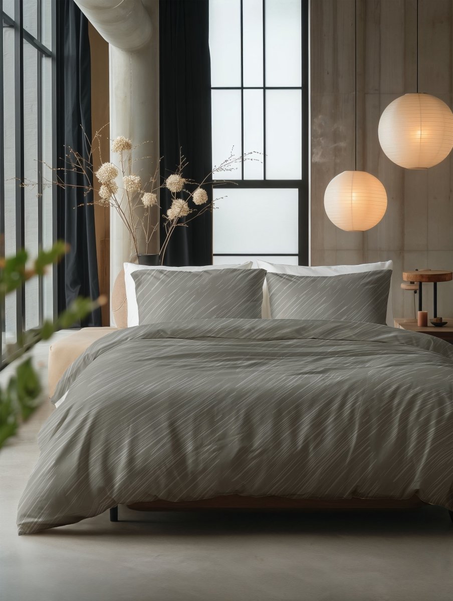 100% Cotton Duvet Cover Set Mellow Stone | Grey | Double - 200cm (W) x 200/220cm (L) - The Bedding & Blankets Store