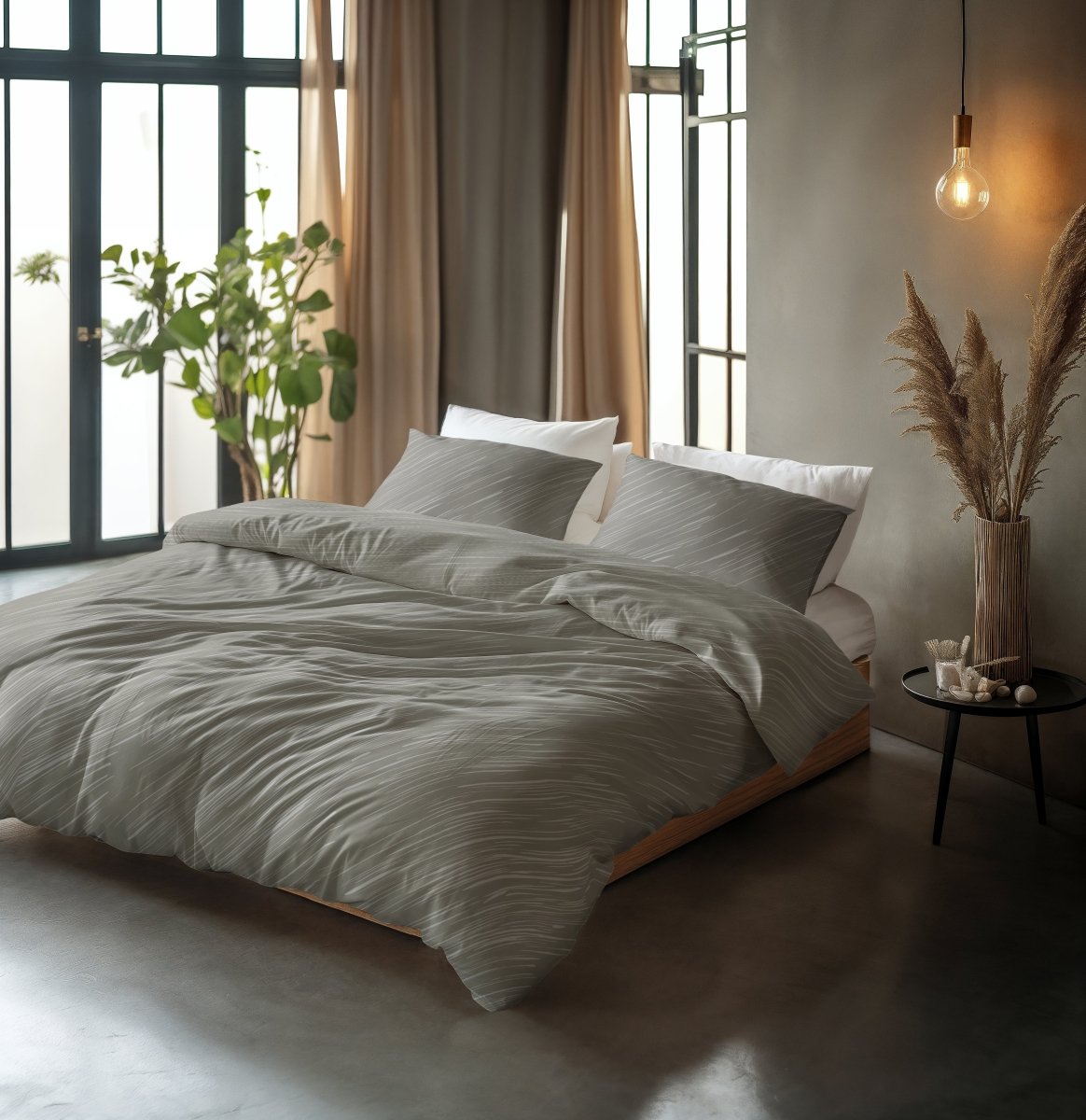 100% Cotton Duvet Cover Set Mellow Stone | Grey | Double - 200cm (W) x 200/220cm (L) - The Bedding & Blankets Store