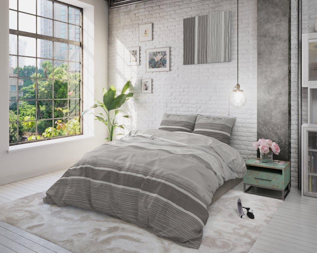 100% Cotton Duvet Cover Set Morning | Grey | Single - 135cm (W) x 200/220cm (L) - The Bedding & Blankets Store