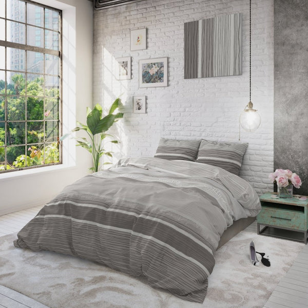 100% Cotton Duvet Cover Set Morning | Grey | Single - 135cm (W) x 200/220cm (L) - The Bedding & Blankets Store