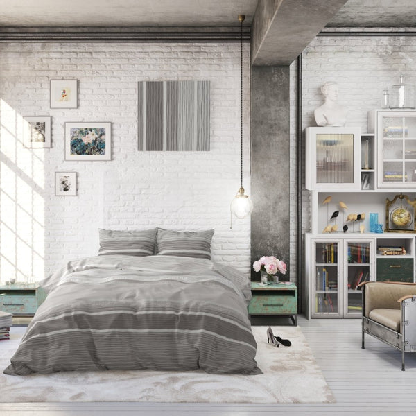 100% Cotton Duvet Cover Set Morning | Grey | Single - 135cm (W) x 200/220cm (L) - The Bedding & Blankets Store