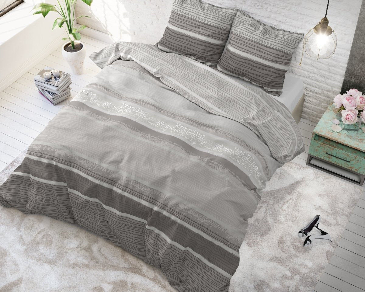 100% Cotton Duvet Cover Set Morning | Grey | Single - 135cm (W) x 200/220cm (L) - The Bedding & Blankets Store