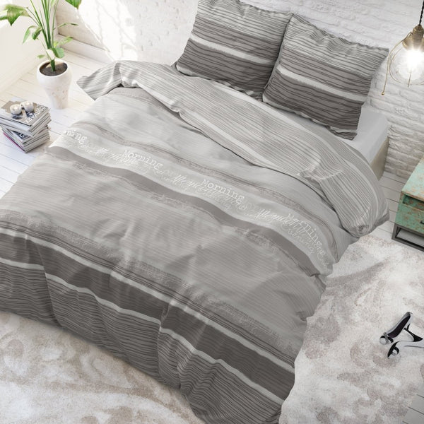 100% Cotton Duvet Cover Set Morning | Grey | Single - 135cm (W) x 200/220cm (L) - The Bedding & Blankets Store