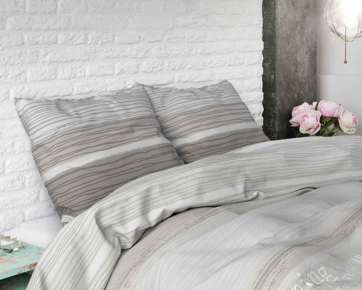 100% Cotton Duvet Cover Set Morning | Grey | Single - 135cm (W) x 200/220cm (L) - The Bedding & Blankets Store