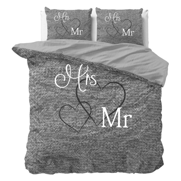 100% Cotton Duvet Cover Set Mr And Mrs 3 | Anthracite | Single - 135cm (W) x 200cm (L) - The Bedding & Blankets Store