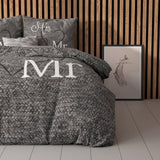 100% Cotton Duvet Cover Set Mr And Mrs 3 | Anthracite | Single - 135cm (W) x 200cm (L) - The Bedding & Blankets Store