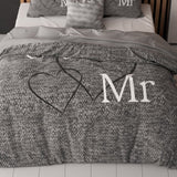 100% Cotton Duvet Cover Set Mr And Mrs 3 | Anthracite | Single - 135cm (W) x 200cm (L) - The Bedding & Blankets Store