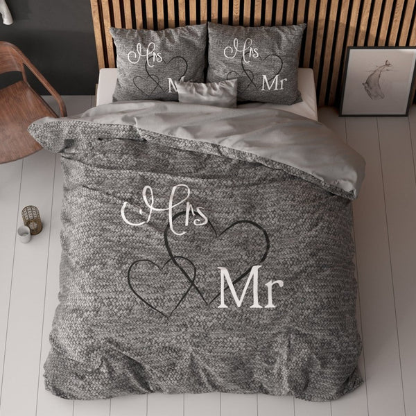 100% Cotton Duvet Cover Set Mr And Mrs 3 | Anthracite | Single - 135cm (W) x 200cm (L) - The Bedding & Blankets Store
