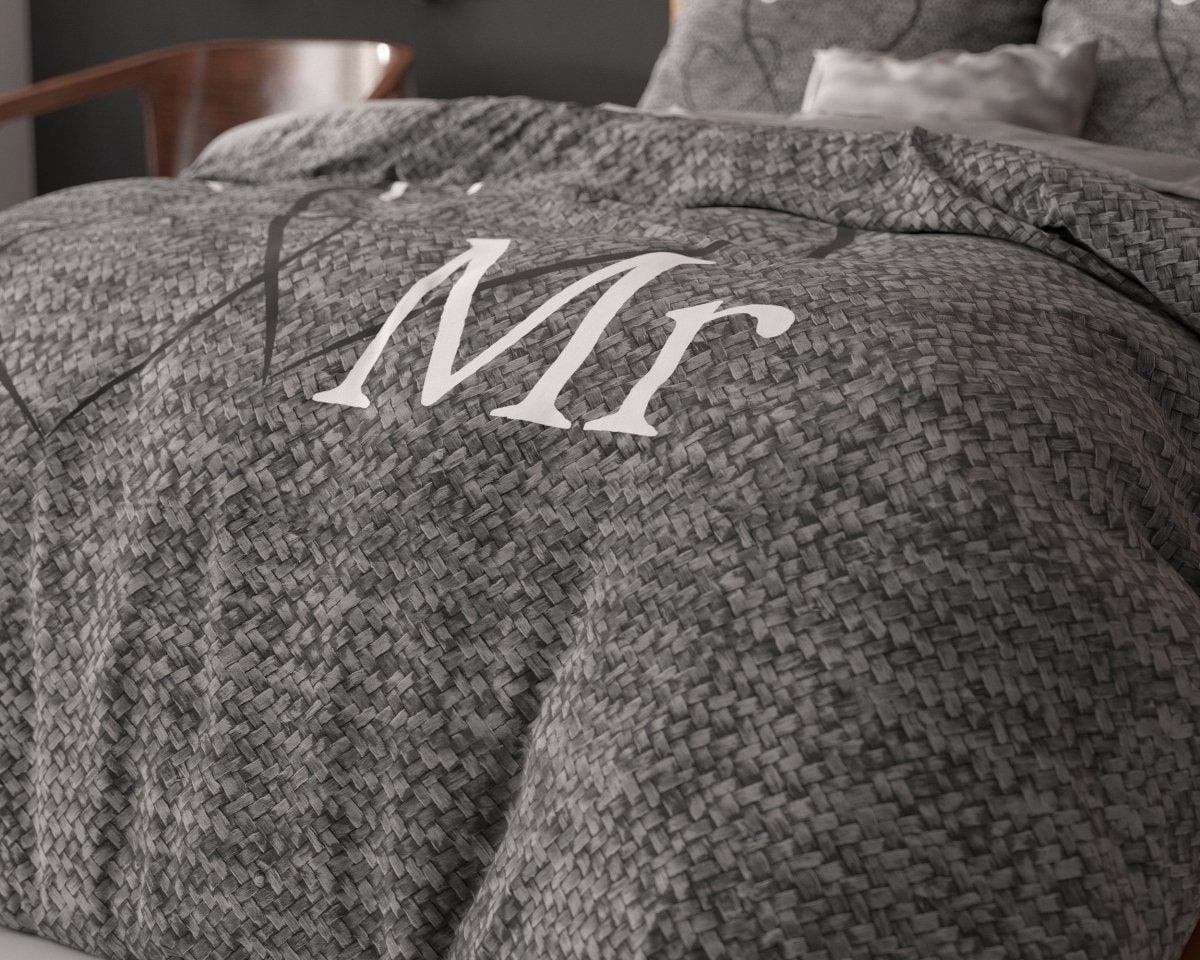 100% Cotton Duvet Cover Set Mr And Mrs 3 | Anthracite | Single - 135cm (W) x 200cm (L) - The Bedding & Blankets Store