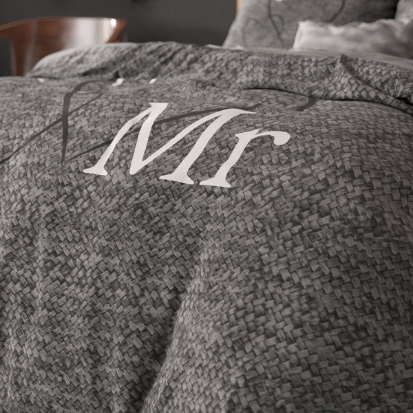 100% Cotton Duvet Cover Set Mr And Mrs 3 | Anthracite | Single - 135cm (W) x 200cm (L) - The Bedding & Blankets Store