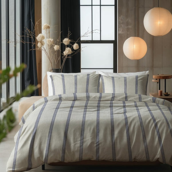100% Cotton Duvet Cover Set Nautic | Beige | King Long - 240cm (W) x 220cm (L) - The Bedding & Blankets Store