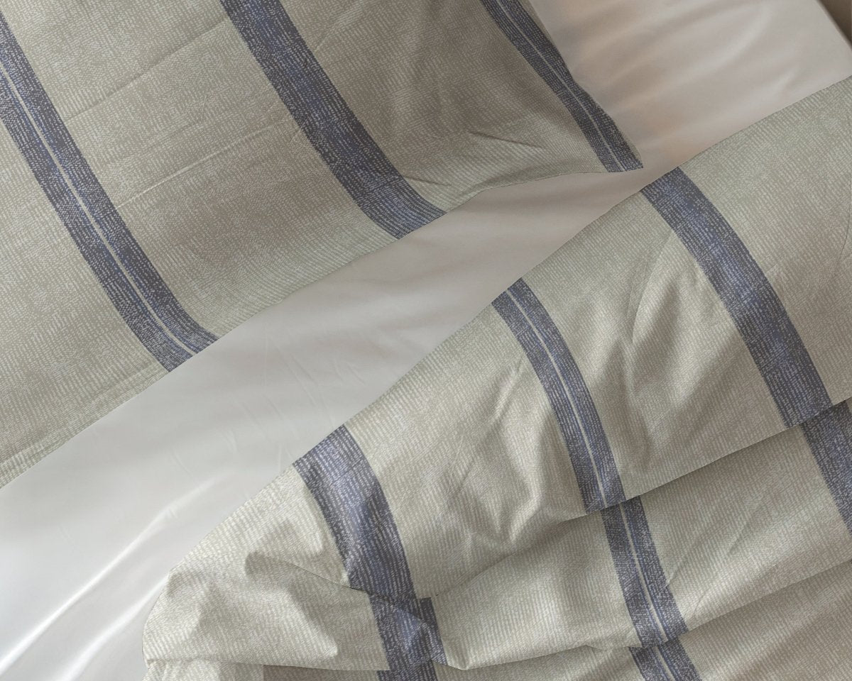 100% Cotton Duvet Cover Set Nautic | Beige | King Long - 240cm (W) x 220cm (L) - The Bedding & Blankets Store