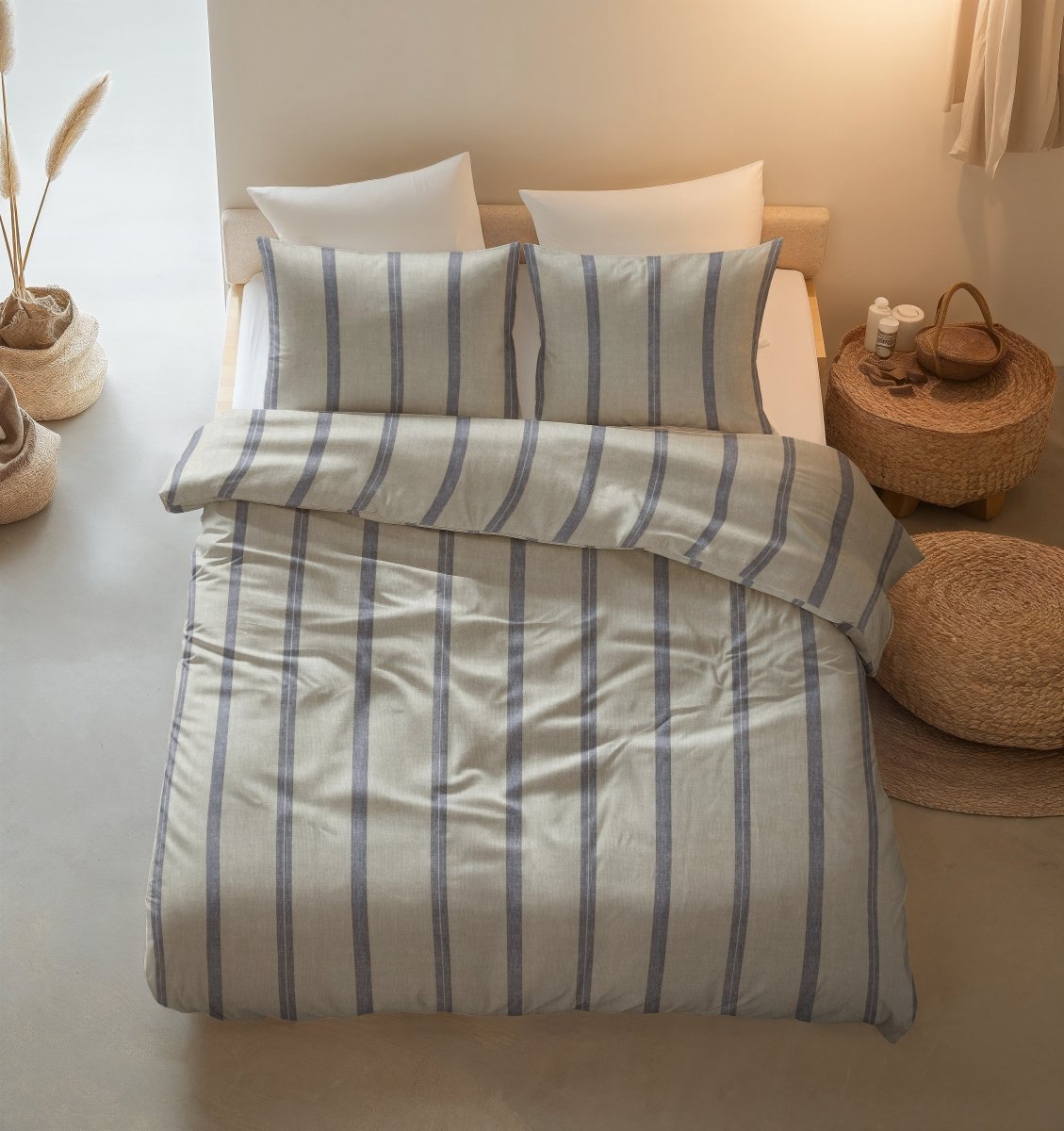 100% Cotton Duvet Cover Set Nautic | Beige | King Long - 240cm (W) x 220cm (L) - The Bedding & Blankets Store