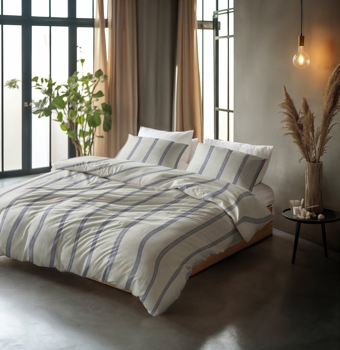 100% Cotton Duvet Cover Set Nautic | Beige | King Long - 240cm (W) x 220cm (L) - The Bedding & Blankets Store