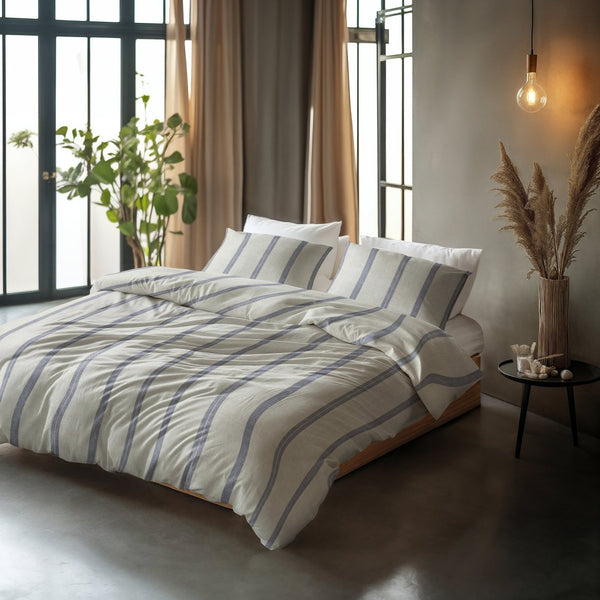 100% Cotton Duvet Cover Set Nautic | Beige | King Long - 240cm (W) x 220cm (L) - The Bedding & Blankets Store
