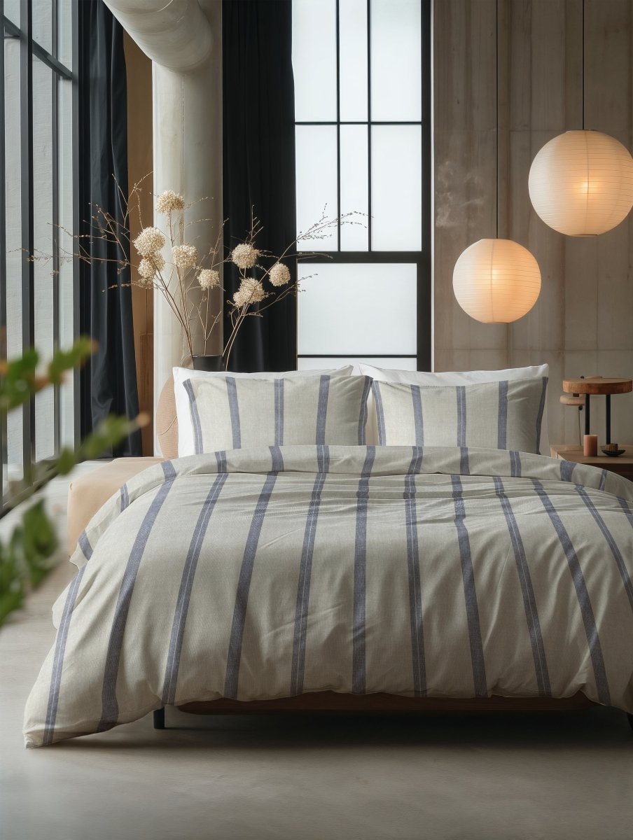 100% Cotton Duvet Cover Set Nautic | Beige | King Long - 240cm (W) x 220cm (L) - The Bedding & Blankets Store