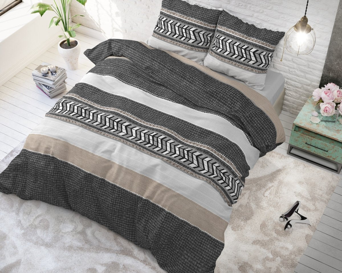 100% Cotton Duvet Cover Set Northern Stripe | Grey | Single - 135cm (W) x 200/220cm (L) - The Bedding & Blankets Store