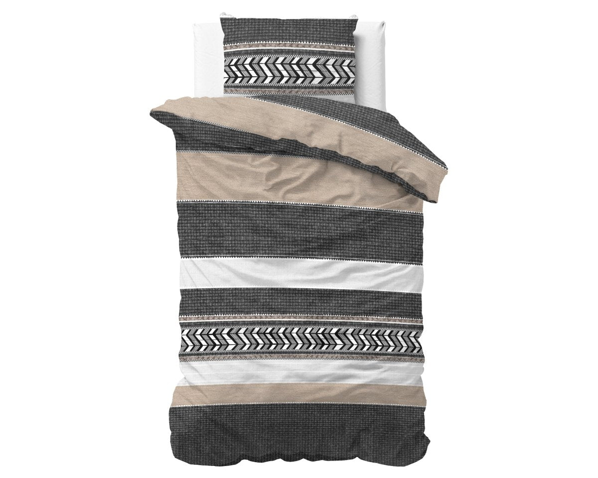100% Cotton Duvet Cover Set Northern Stripe | Grey | Single - 135cm (W) x 200/220cm (L) - The Bedding & Blankets Store