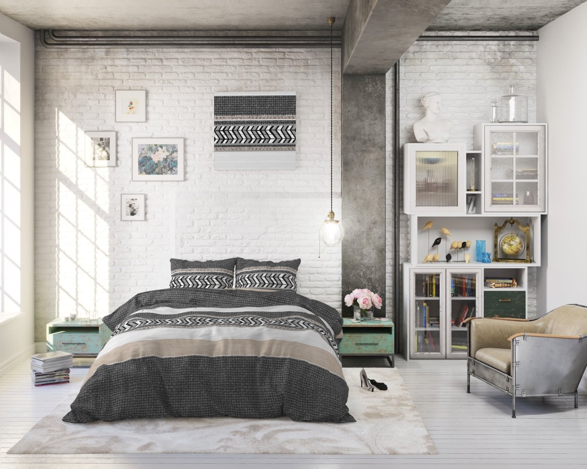 100% Cotton Duvet Cover Set Northern Stripe | Grey | Single - 135cm (W) x 200/220cm (L) - The Bedding & Blankets Store