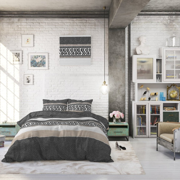 100% Cotton Duvet Cover Set Northern Stripe | Grey | Single - 135cm (W) x 200/220cm (L) - The Bedding & Blankets Store