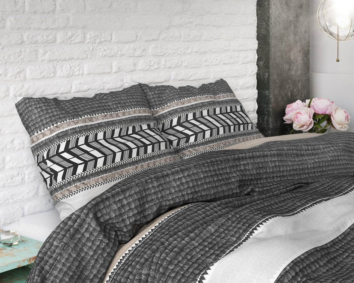 100% Cotton Duvet Cover Set Northern Stripe | Grey | Single - 135cm (W) x 200/220cm (L) - The Bedding & Blankets Store
