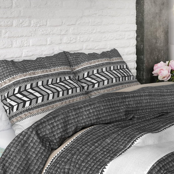 100% Cotton Duvet Cover Set Northern Stripe | Grey | Single - 135cm (W) x 200/220cm (L) - The Bedding & Blankets Store