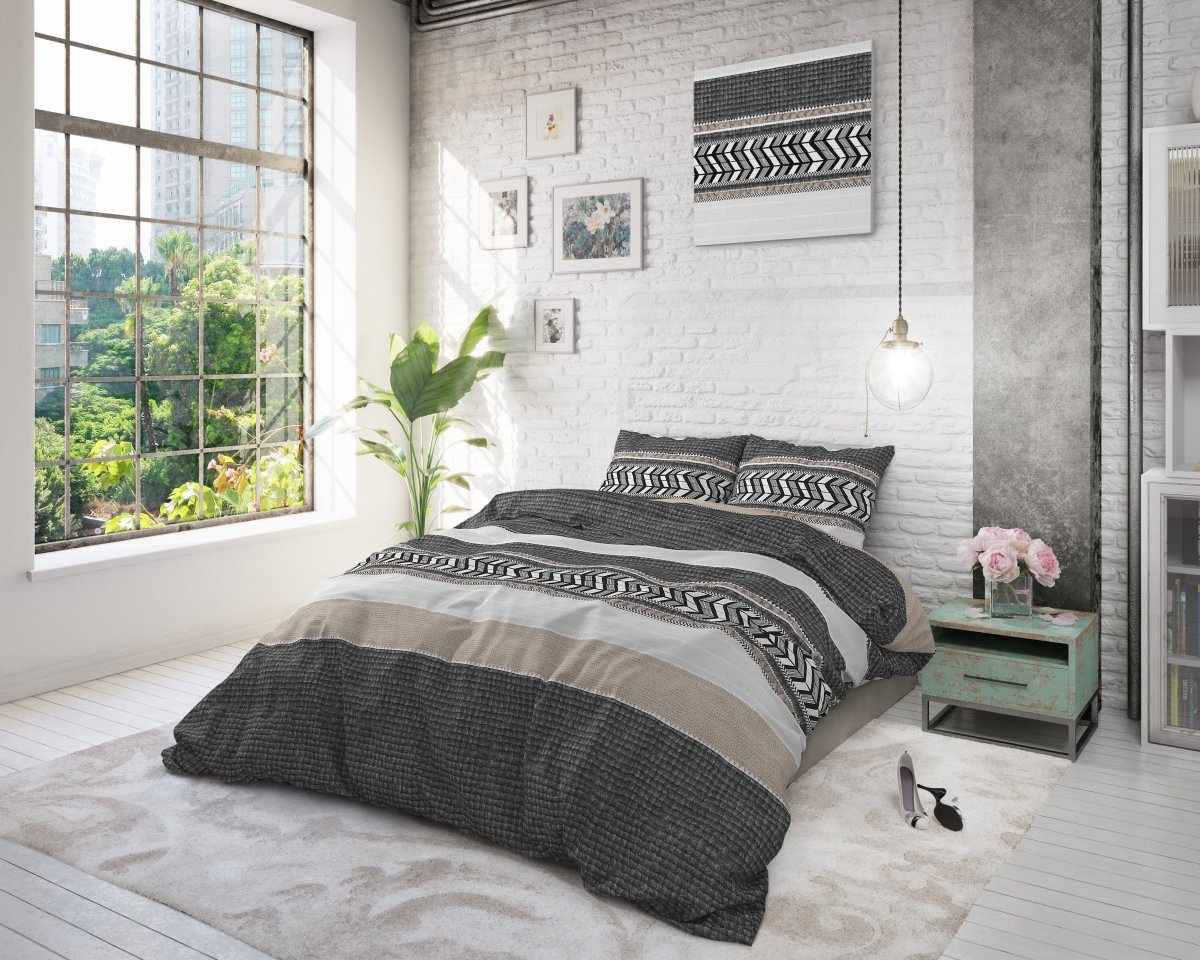 100% Cotton Duvet Cover Set Northern Stripe | Grey | Single - 135cm (W) x 200/220cm (L) - The Bedding & Blankets Store