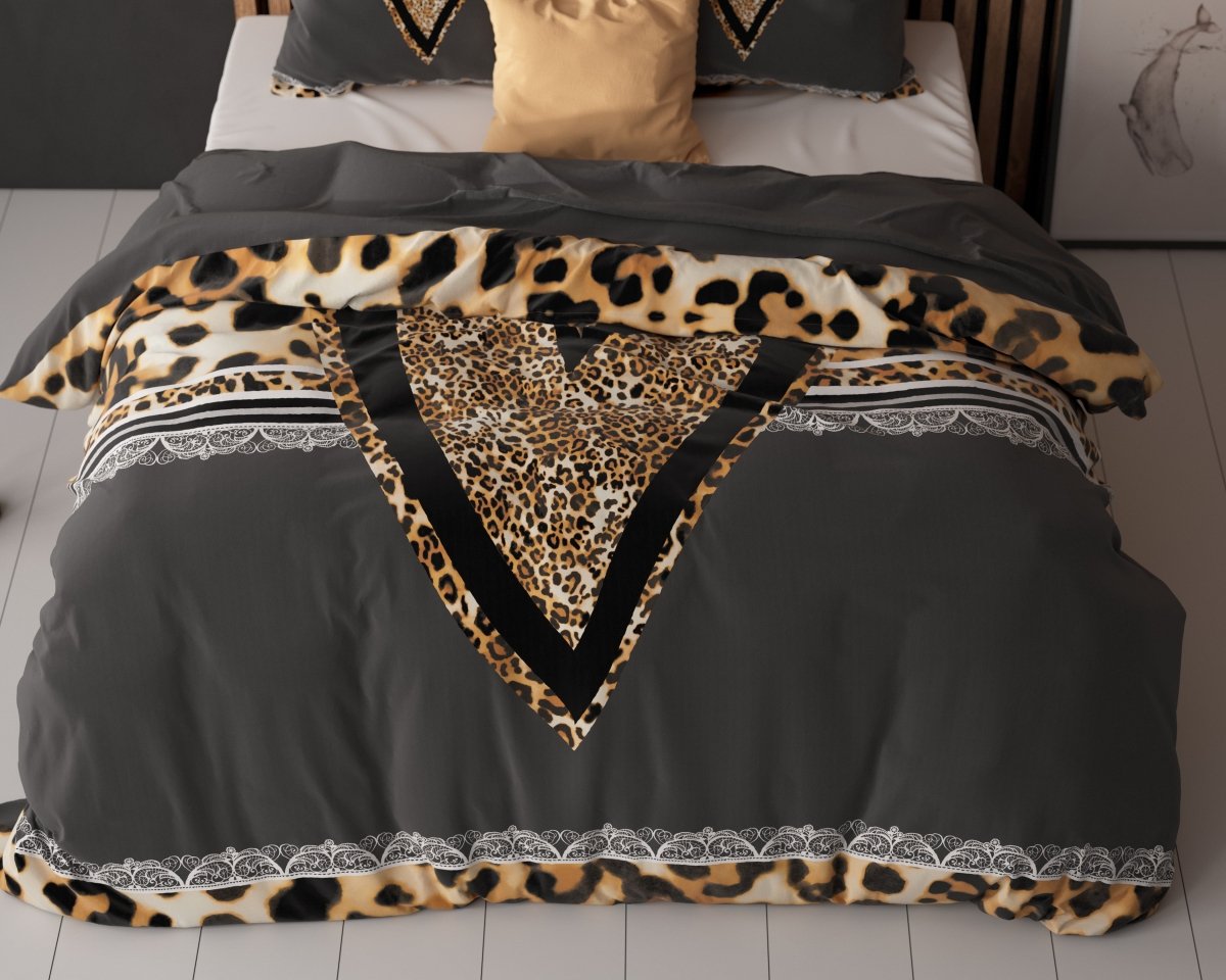 100% Cotton Duvet Cover Set Panther Love Heart | Brown | Single - 135cm (W) x 200cm (L) - The Bedding & Blankets Store