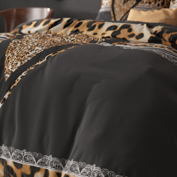 100% Cotton Duvet Cover Set Panther Love Heart | Brown | Single - 135cm (W) x 200cm (L) - The Bedding & Blankets Store