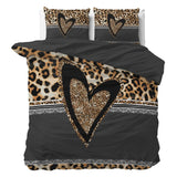 100% Cotton Duvet Cover Set Panther Love Heart | Brown | Single - 135cm (W) x 200cm (L) - The Bedding & Blankets Store