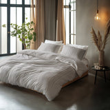 100% Cotton Duvet Cover Set Pinstripe | Taupe | King Long - 240cm (W) x 220cm (L) - The Bedding & Blankets Store