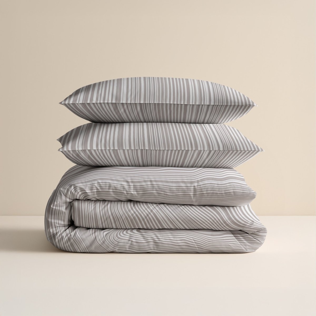 100% Cotton Duvet Cover Set Pinstripe | Taupe | King Long - 240cm (W) x 220cm (L) - The Bedding & Blankets Store