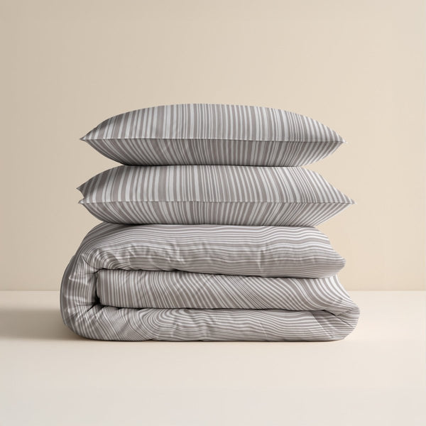 100% Cotton Duvet Cover Set Pinstripe | Taupe | King Long - 240cm (W) x 220cm (L) - The Bedding & Blankets Store
