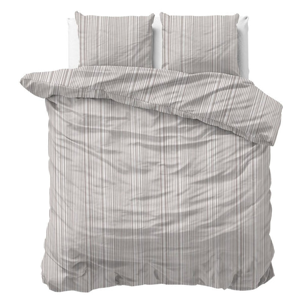 100% Cotton Duvet Cover Set Pinstripe | Taupe | King Long - 240cm (W) x 220cm (L) - The Bedding & Blankets Store