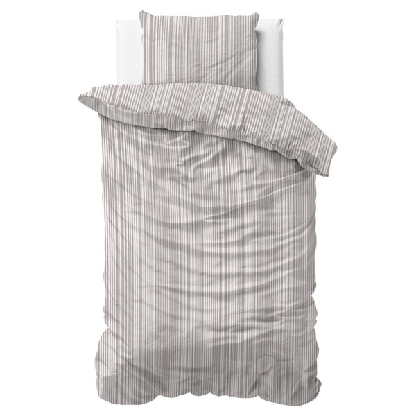 100% Cotton Duvet Cover Set Pinstripe | Taupe | King Long - 240cm (W) x 220cm (L) - The Bedding & Blankets Store