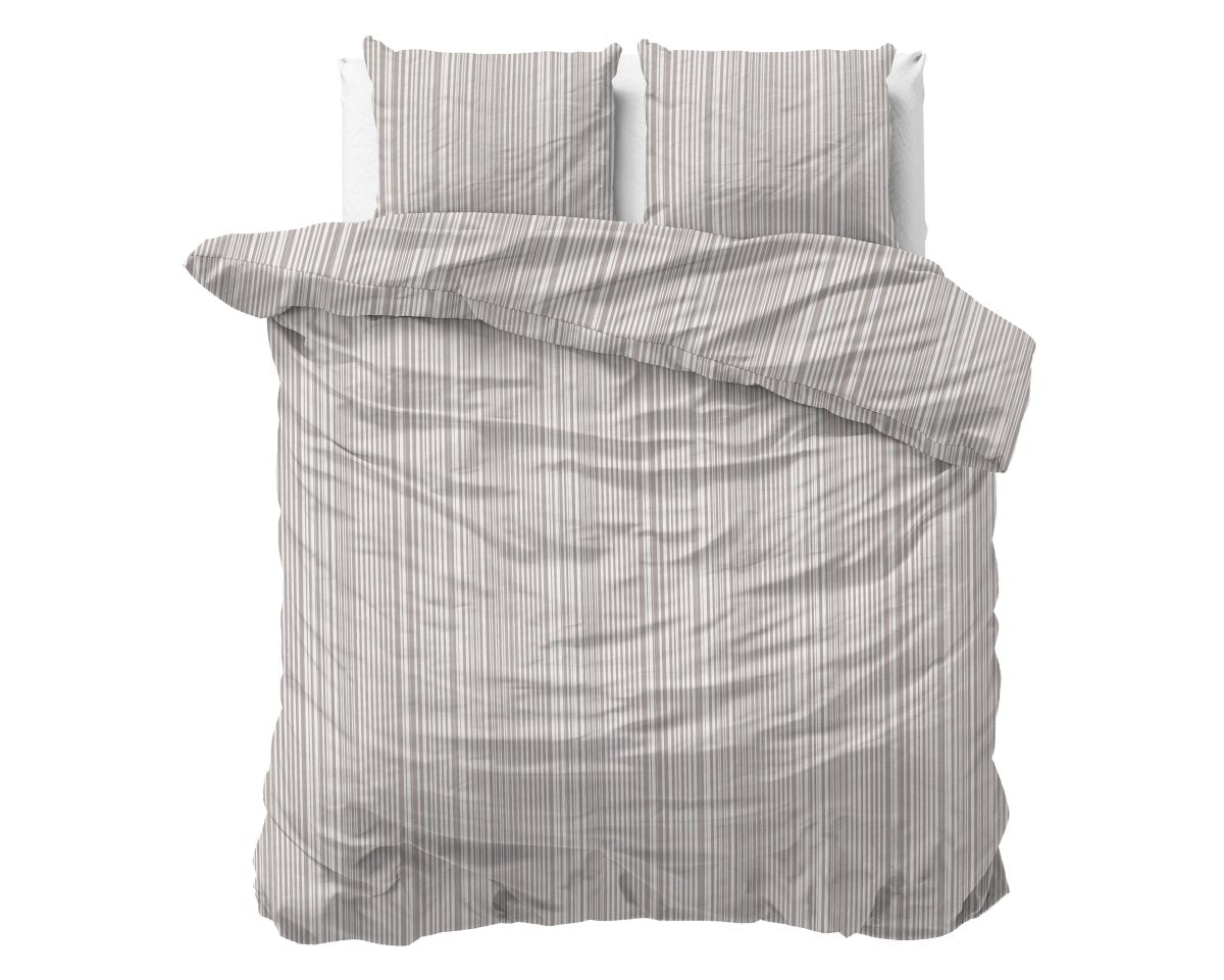 100% Cotton Duvet Cover Set Pinstripe | Taupe | King Long - 240cm (W) x 220cm (L) - The Bedding & Blankets Store