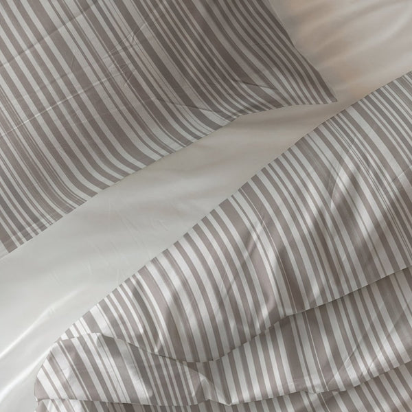 100% Cotton Duvet Cover Set Pinstripe | Taupe | King Long - 240cm (W) x 220cm (L) - The Bedding & Blankets Store