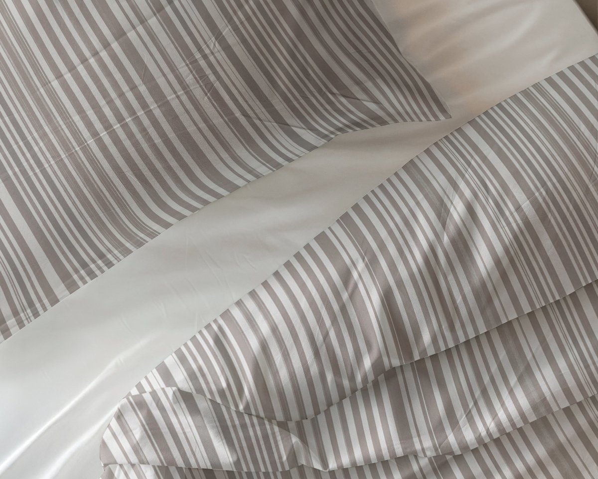 100% Cotton Duvet Cover Set Pinstripe | Taupe | King Long - 240cm (W) x 220cm (L) - The Bedding & Blankets Store