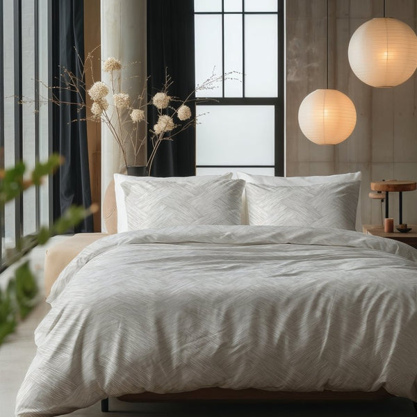 100% Cotton Duvet Cover Set Rattan | Silver Grey | Double - 200cm (W) x 200/220cm (L) - The Bedding & Blankets Store