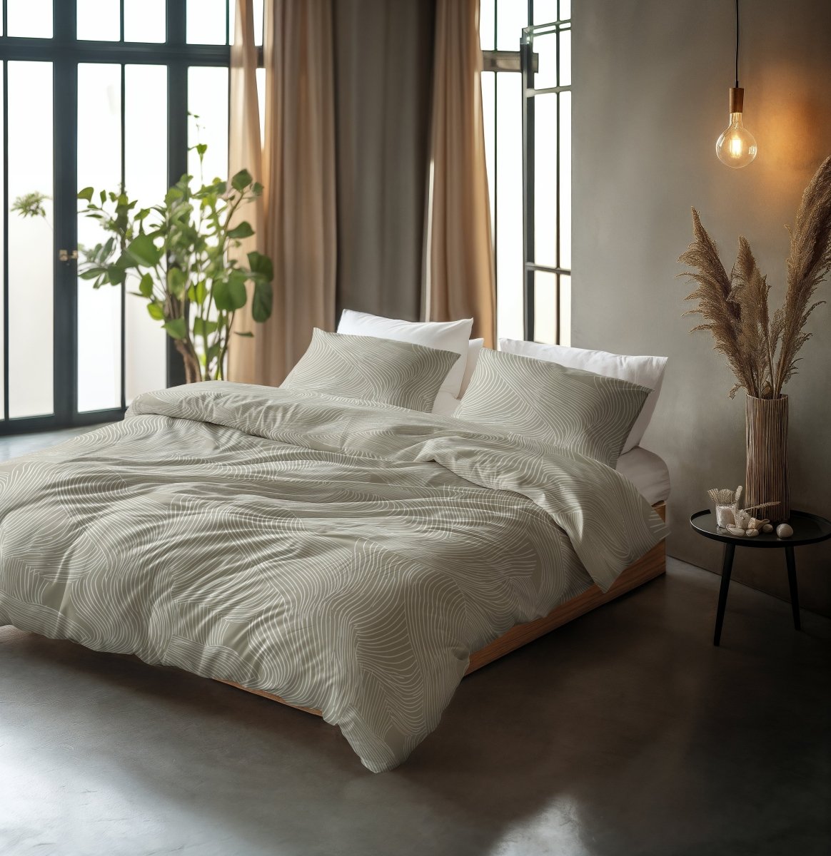 100% Cotton Duvet Cover Set Ripple | Taupe | King Long - 240cm (W) x 220cm (L) - The Bedding & Blankets Store