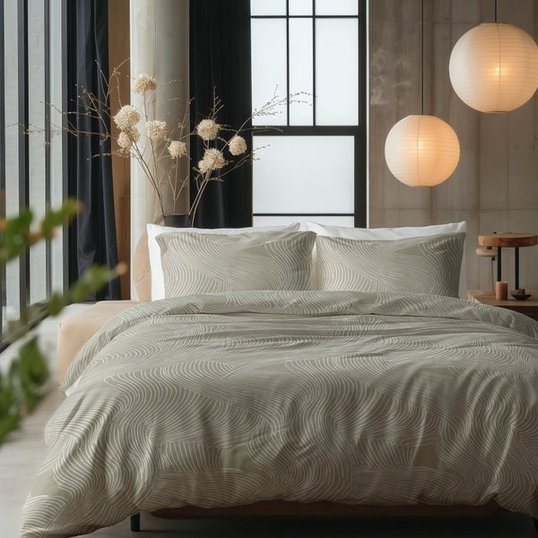 100% Cotton Duvet Cover Set Ripple | Taupe | King Long - 240cm (W) x 220cm (L) - The Bedding & Blankets Store