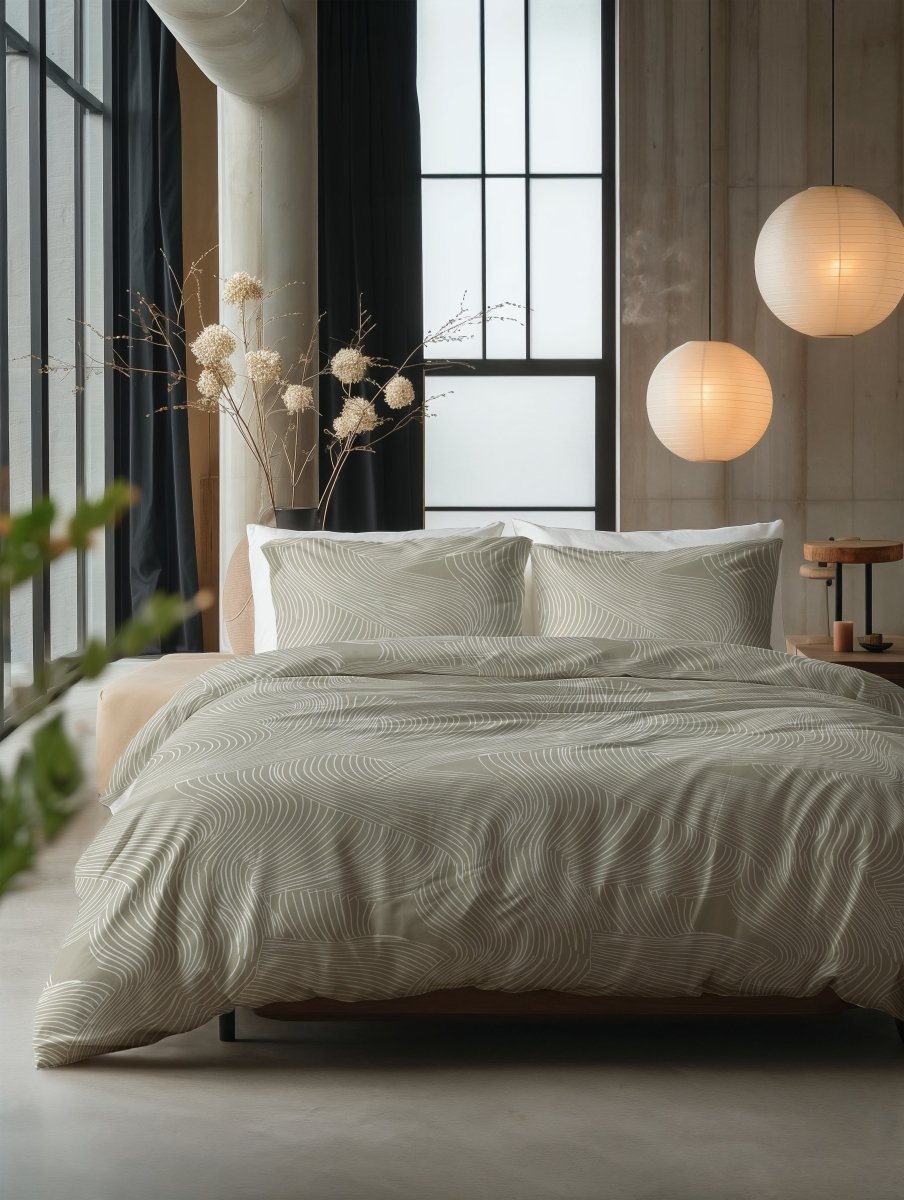 100% Cotton Duvet Cover Set Ripple | Taupe | King Long - 240cm (W) x 220cm (L) - The Bedding & Blankets Store