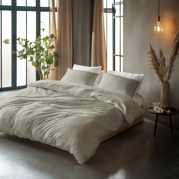 100% Cotton Duvet Cover Set Ripple | Taupe | King Long - 240cm (W) x 220cm (L) - The Bedding & Blankets Store