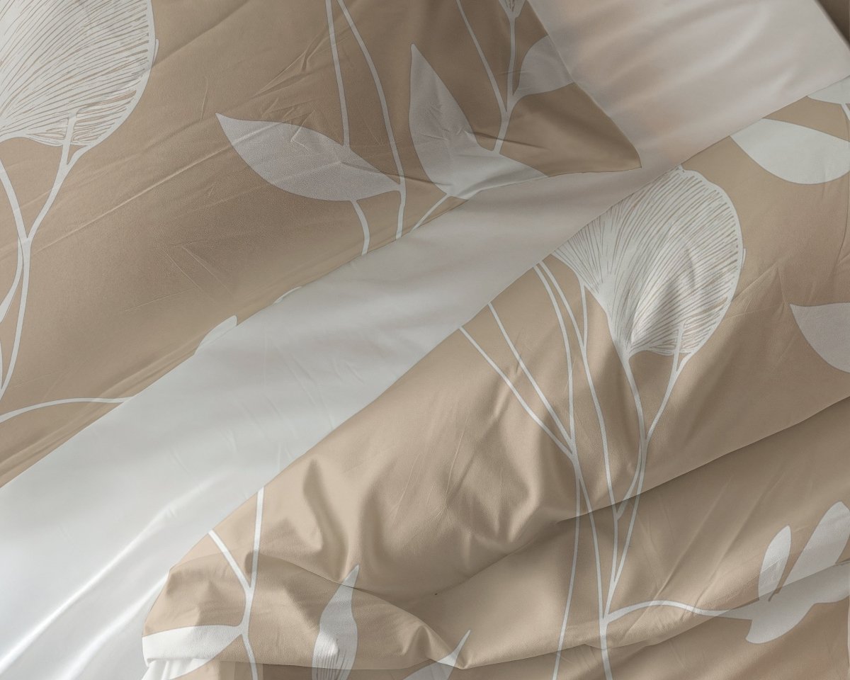 100% Cotton Duvet Cover Set Spring | Sand/Beige | Double - 200cm (W) x 200/220cm (L) - The Bedding & Blankets Store