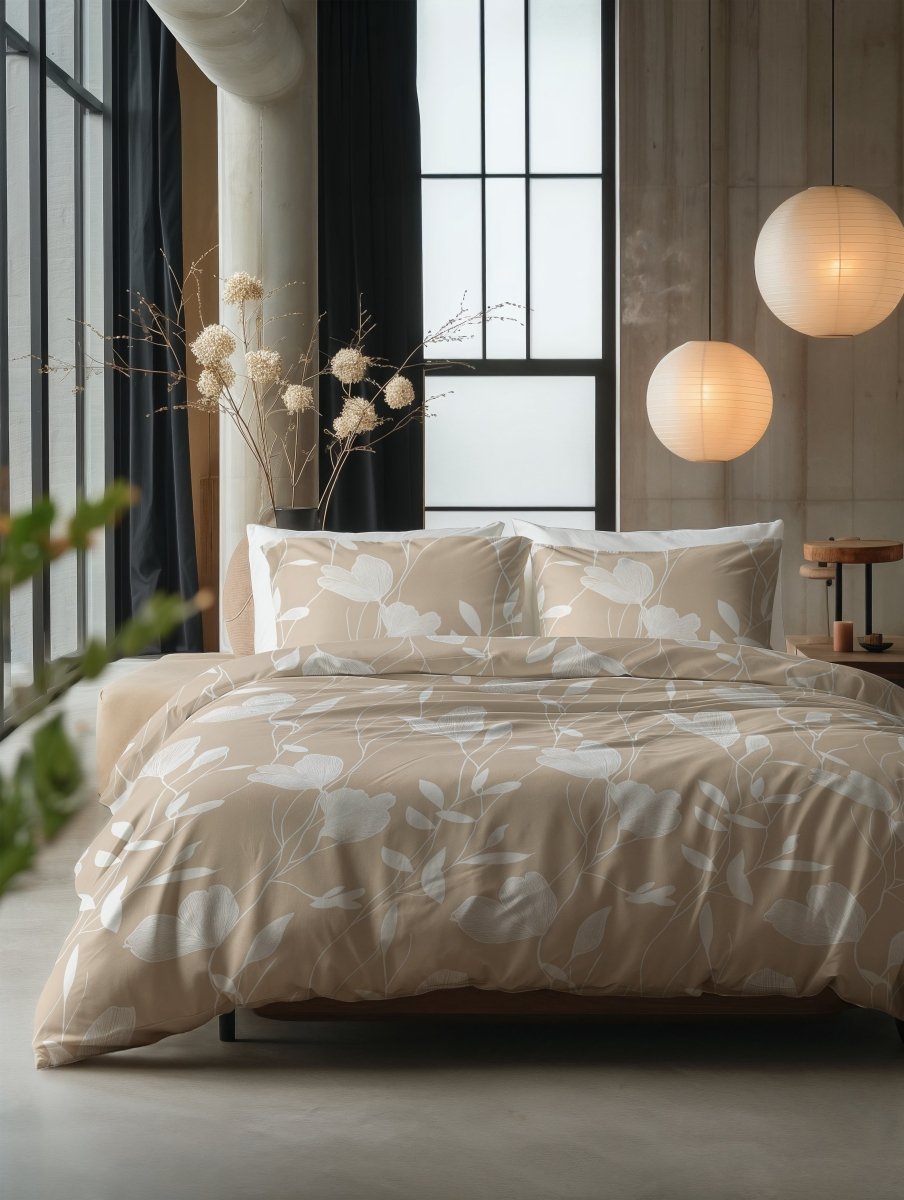 100% Cotton Duvet Cover Set Spring | Sand/Beige | Double - 200cm (W) x 200/220cm (L) - The Bedding & Blankets Store