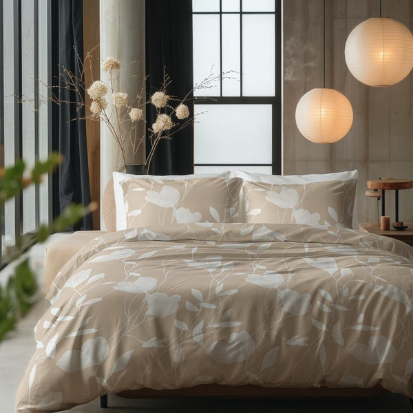 100% Cotton Duvet Cover Set Spring | Sand/Beige | Double - 200cm (W) x 200/220cm (L) - The Bedding & Blankets Store